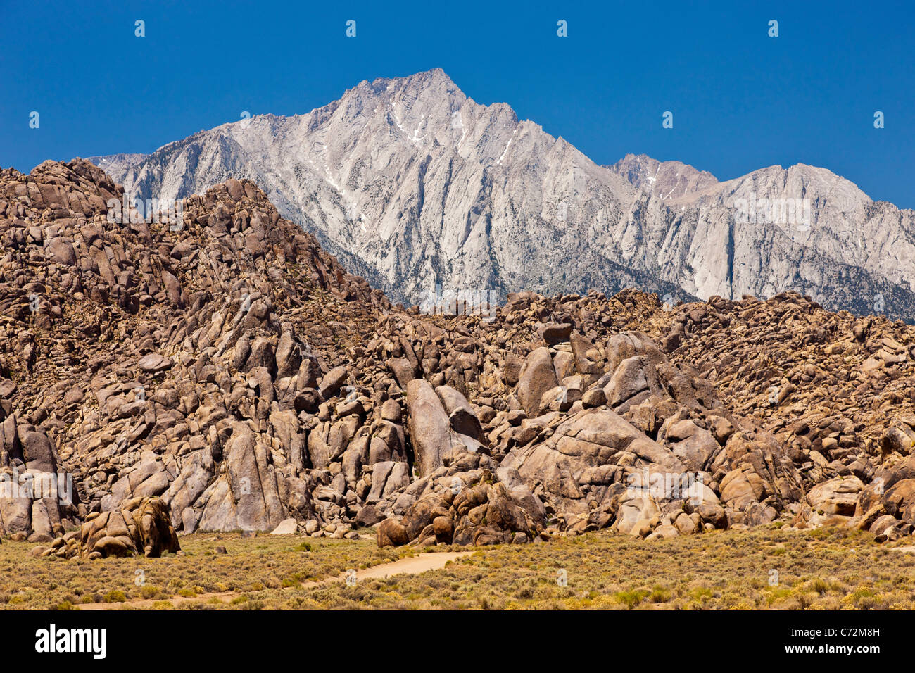 The Alabama Hills, backed by Lone Pine Peak in the Sierra Nevada, California, USA. JMH5329 Stock Photo