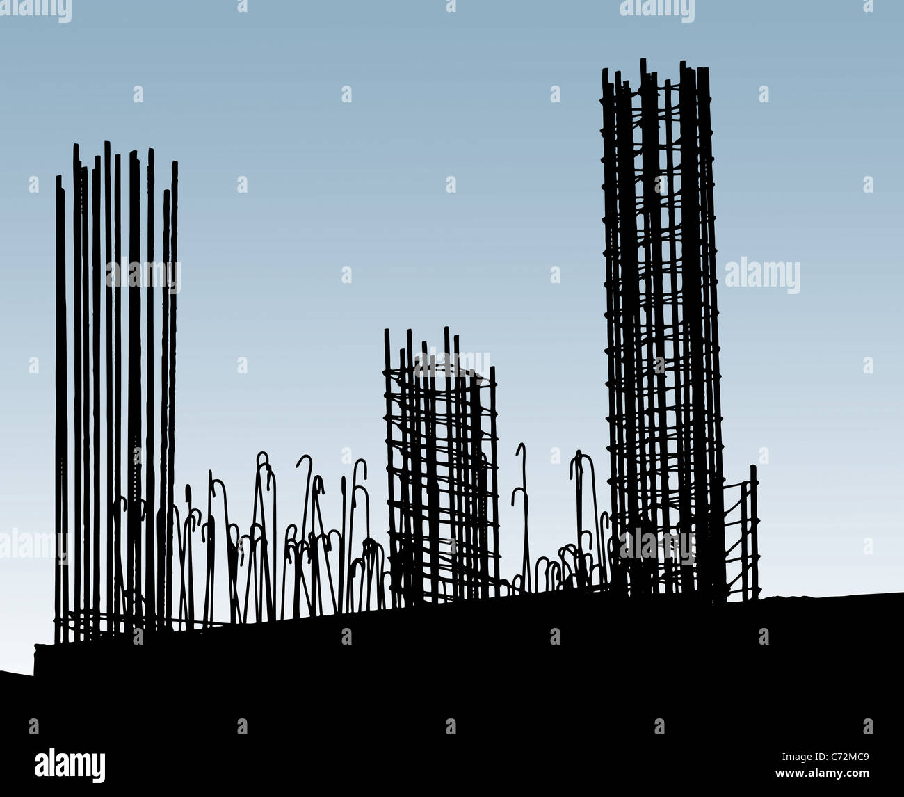 Reinforcing steel in construction site. Horisontal image Stock Photo