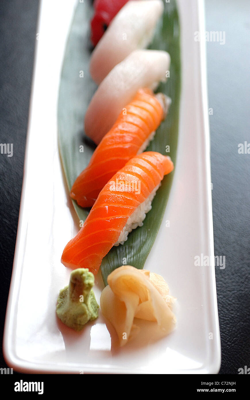 Sushi Yellowtail Salmon And Tuna Stock Photo Alamy