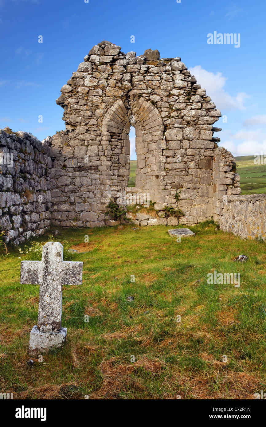 Remains of ruined Killonaghan Church, Fenore Beg, Black Head, The Burren, County Clare, Republic of Ireland Stock Photo