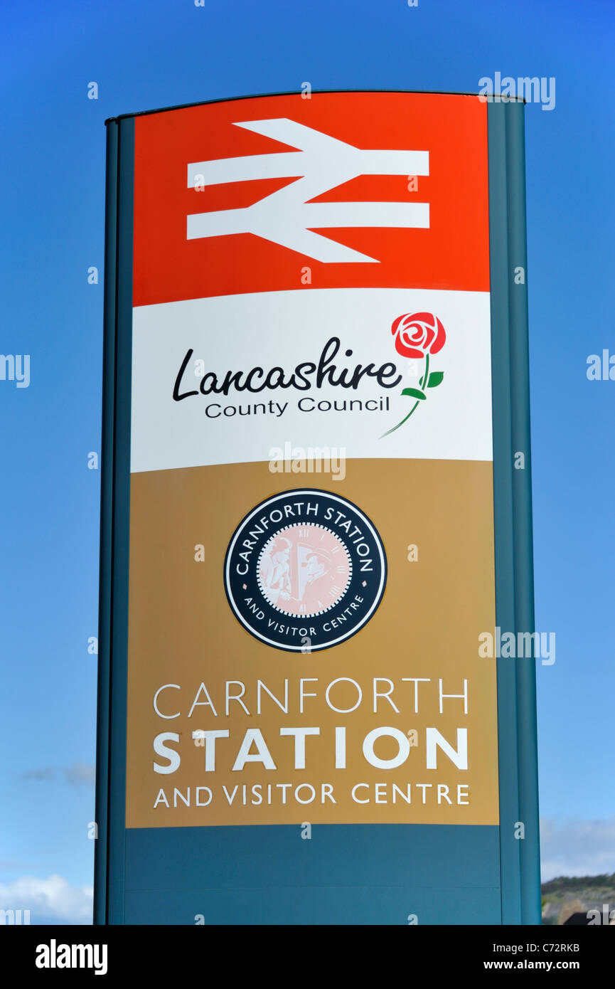 Station and Visitor Centre sign. Carnforth Railway Station, Warton Road