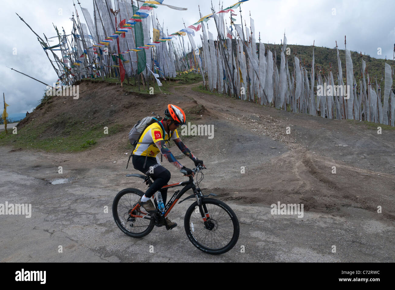 local cycling champion at Chele La pass. paro. bhutan Stock Photo
