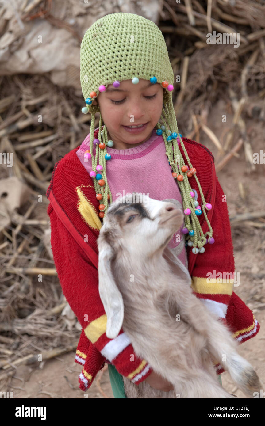 Indigenous girl with a goat Gaziantep Turkey Stock Photo