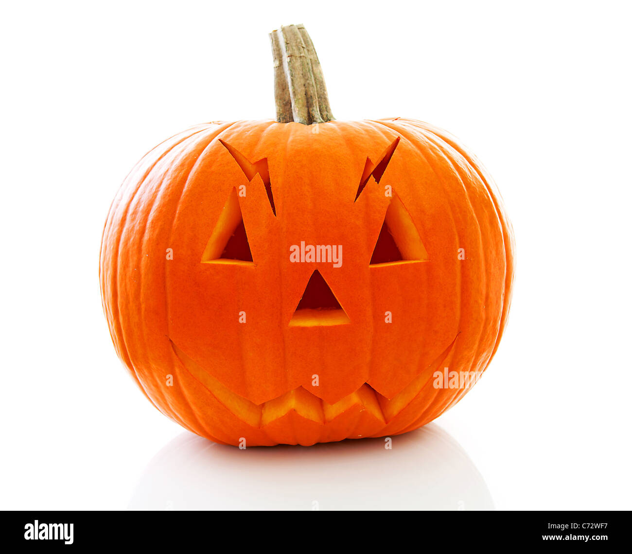 scary halloween pumpkin with face isolated on white background Stock ...