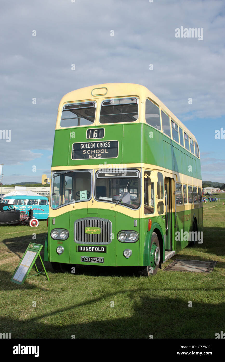 A Leyland Titan PD3 'Queen Mary' bus in Southdown Livery on display at the Wings and Wheels Show Dunsfold Aerodrome Surrey UK Stock Photo