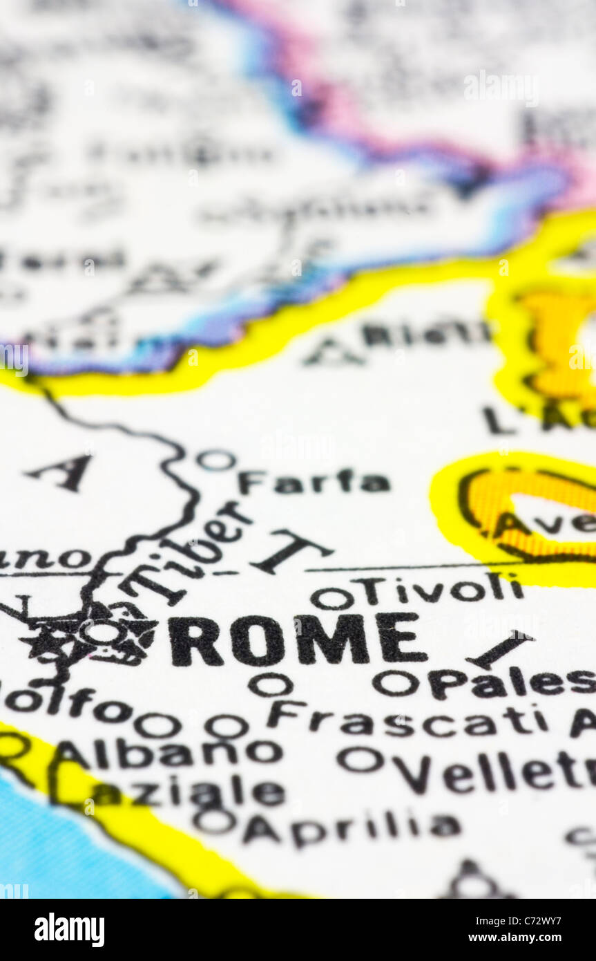 A close up of Rome on Map, city of Italy Stock Photo