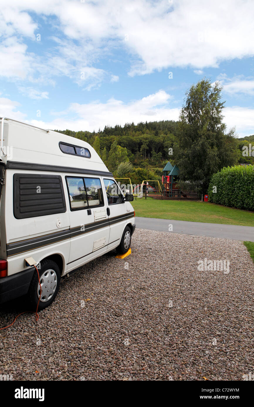 VW Campervan at a caravan club site near Hereford, alongside the River