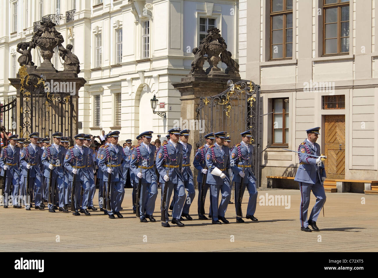 Soldiers at the changing of the guard at Prague Castle, Prague, Czech Republic, Europe Stock Photo