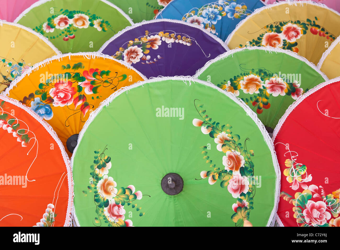Handmade paper umbrellas at an umbrella factory in Bo Sang, Thailand