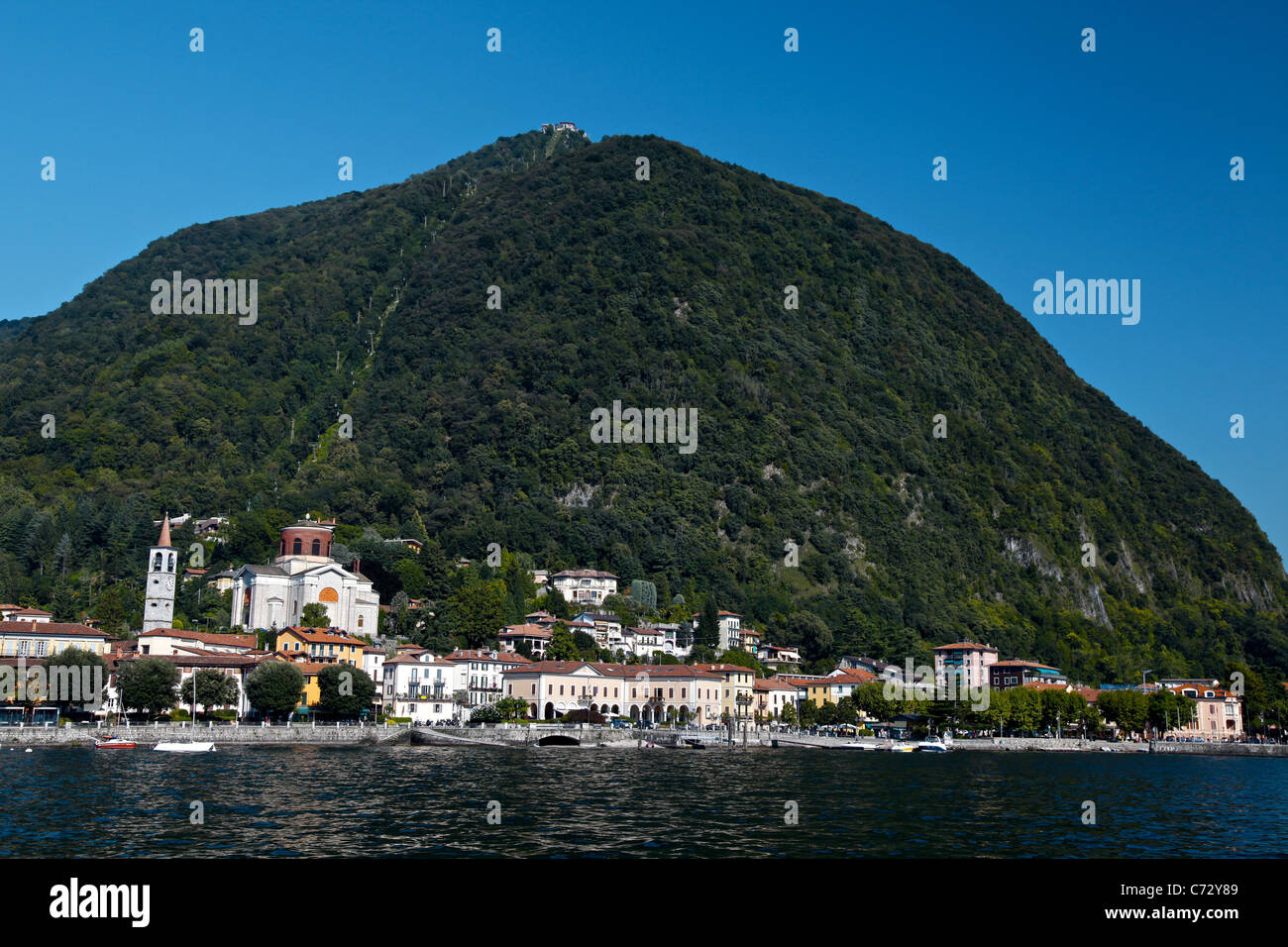 Laveno-Mombello coastline as seen from Lake Maggiore Stock Photo