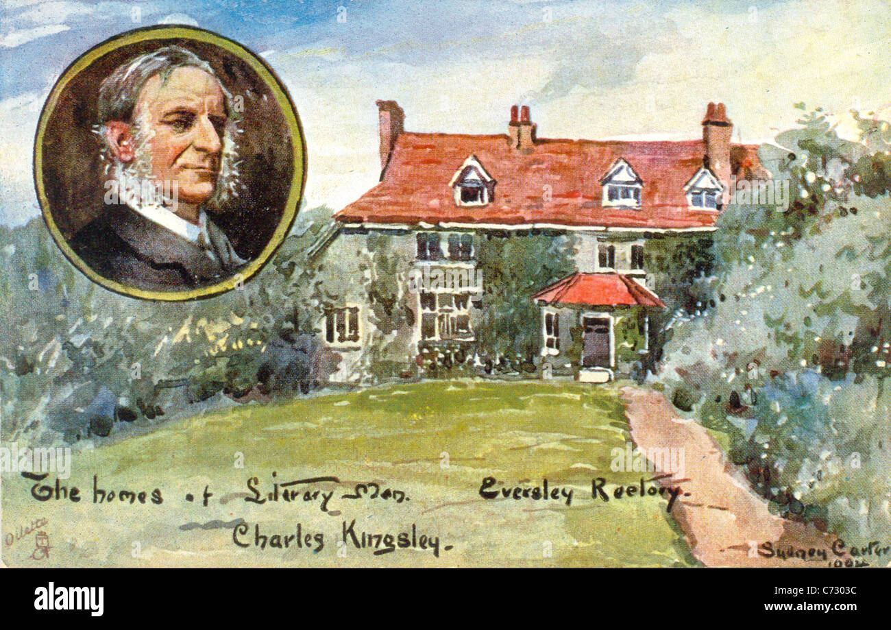 Picture postcard by artist Sydney Carter of Charles Kingsley in the series Homes of Literary Men Stock Photo