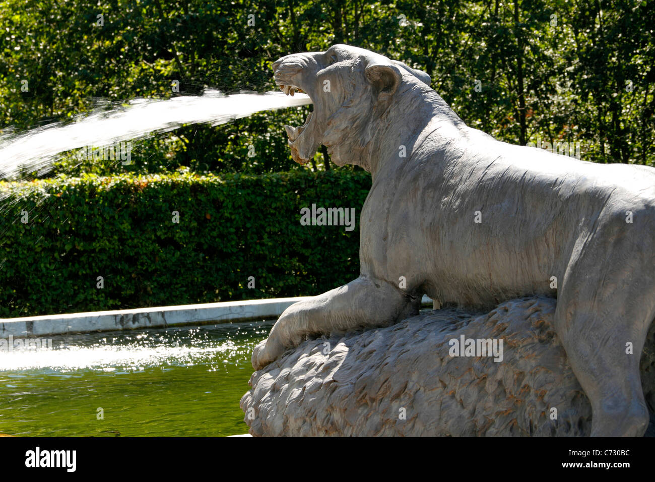 Hunting animal figures South Marble Fountain,Herrenchiemsee, Herreninsel Upper Bavaria Germany Stock Photo