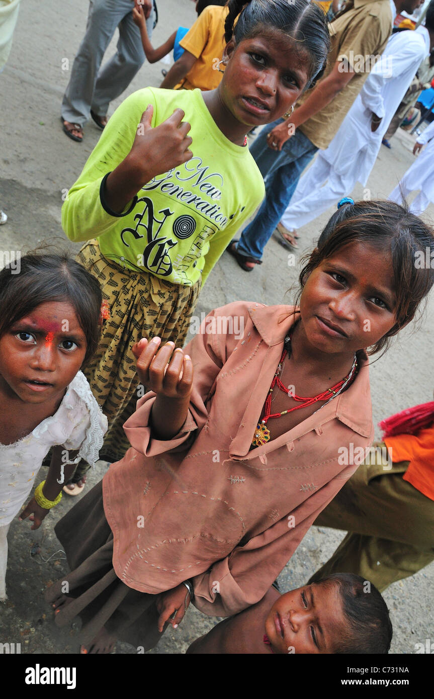 There are many hungry children on the street. Stock Photo