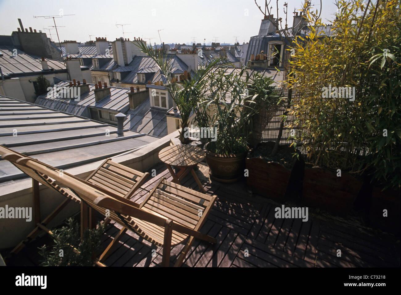 Rooftop garden terrace, rooftops of Paris, Paris, France Stock Photo