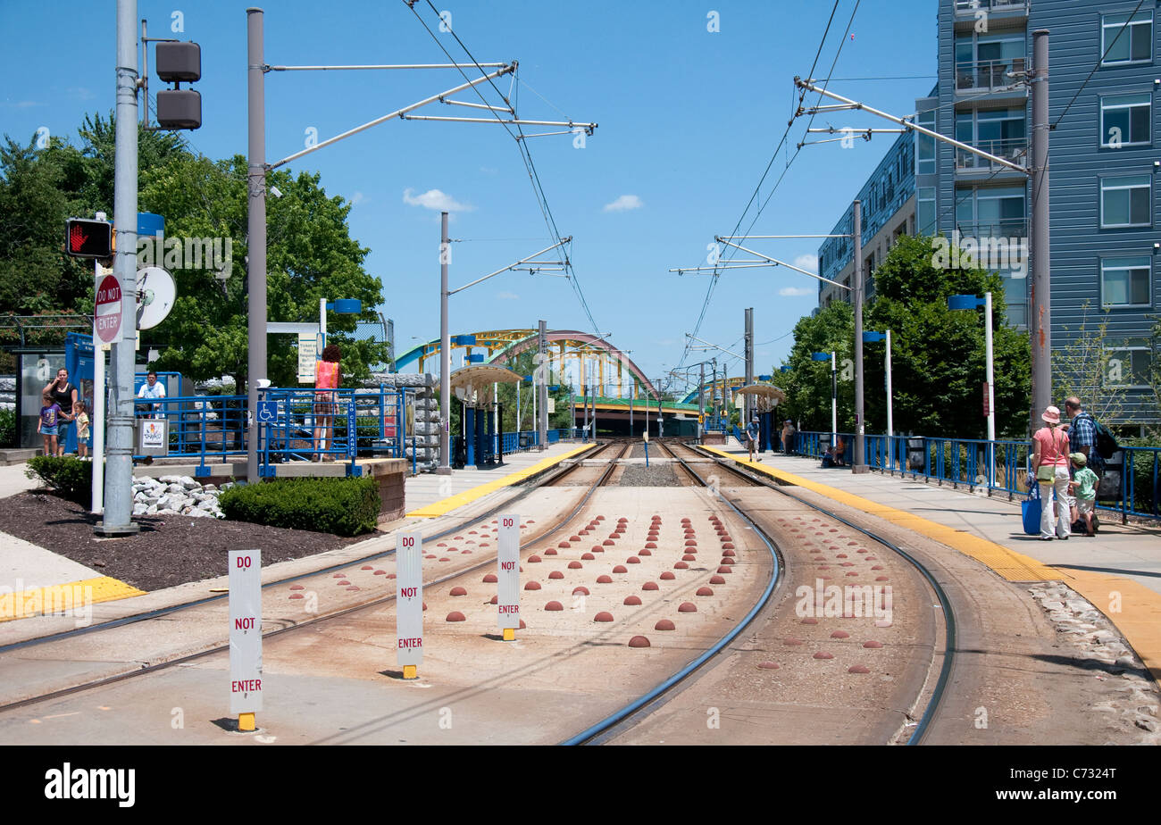 Mt Royal Avenue Light Rail Station in Baltimore, Maryland USA Stock