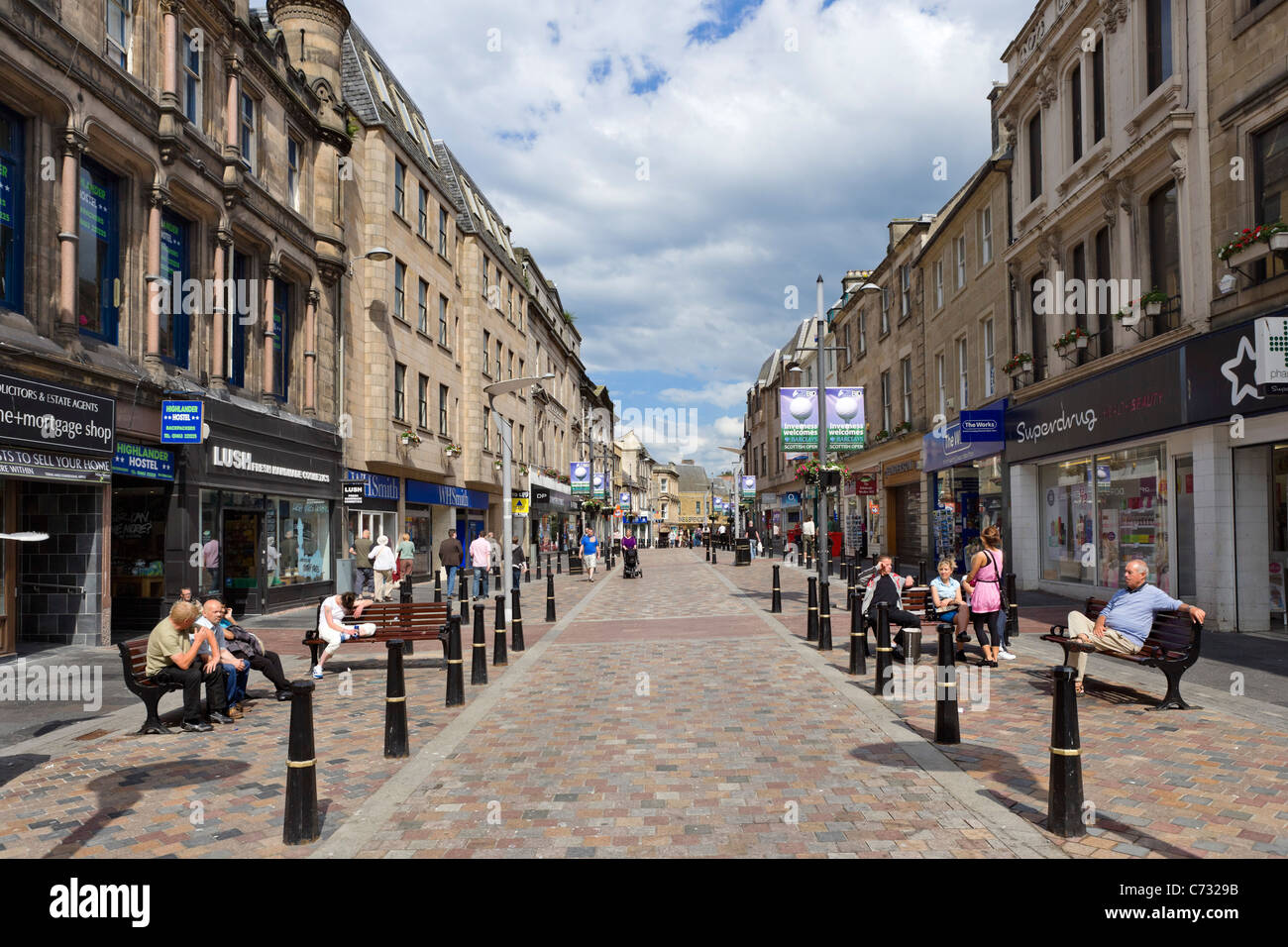 Shops on the High Street in the city centre, Inverness, Highland, Scotland, UK Stock Photo