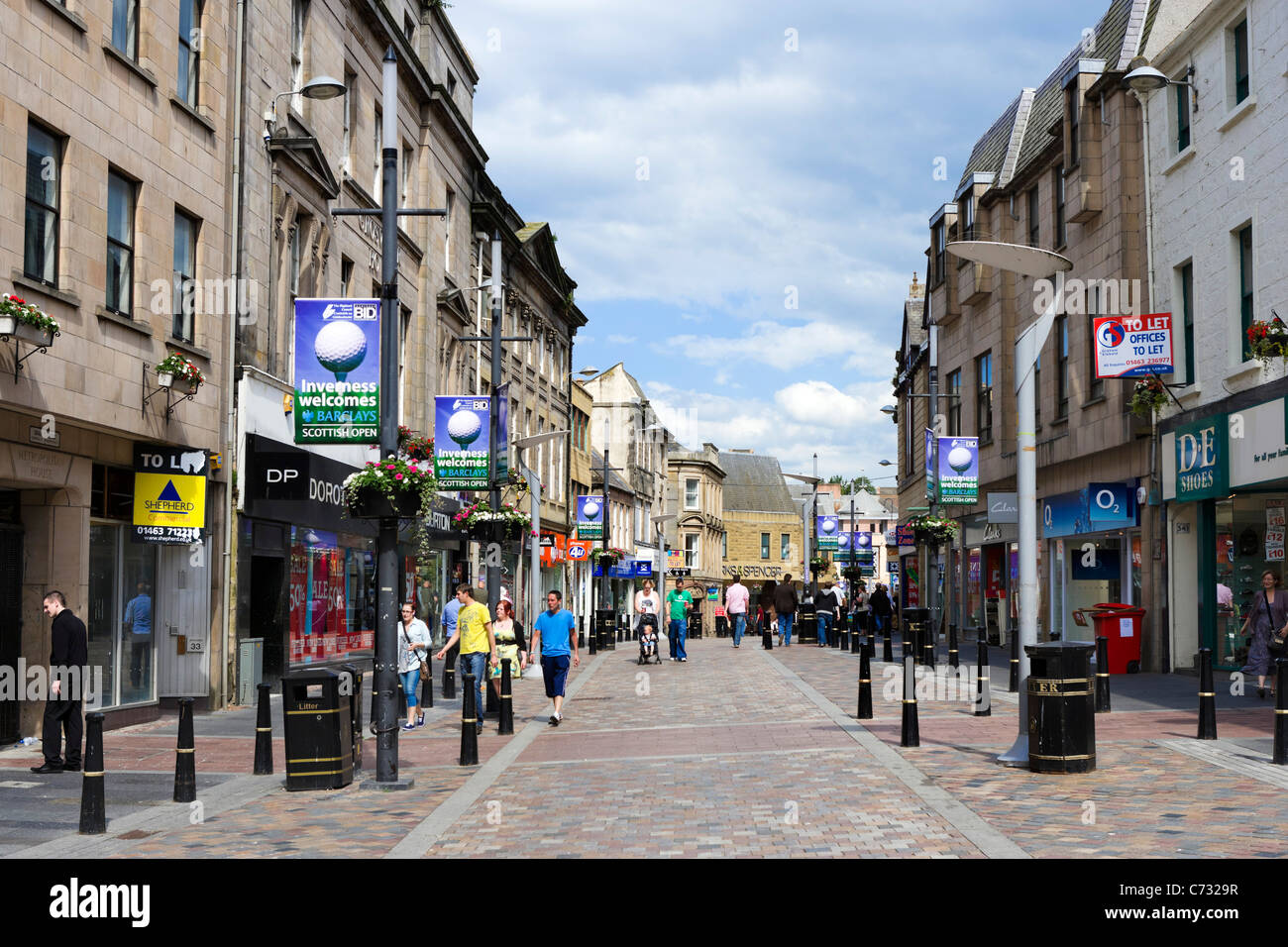 Shops on the High Street in the city centre, Inverness, Highland, Scotland, UK Stock Photo