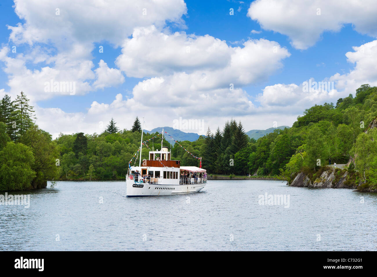 The historic steamer SS Sir Walter Scott on Loch Katrine in the Trossachs National Park, Stirling, Scotland, UK Stock Photo