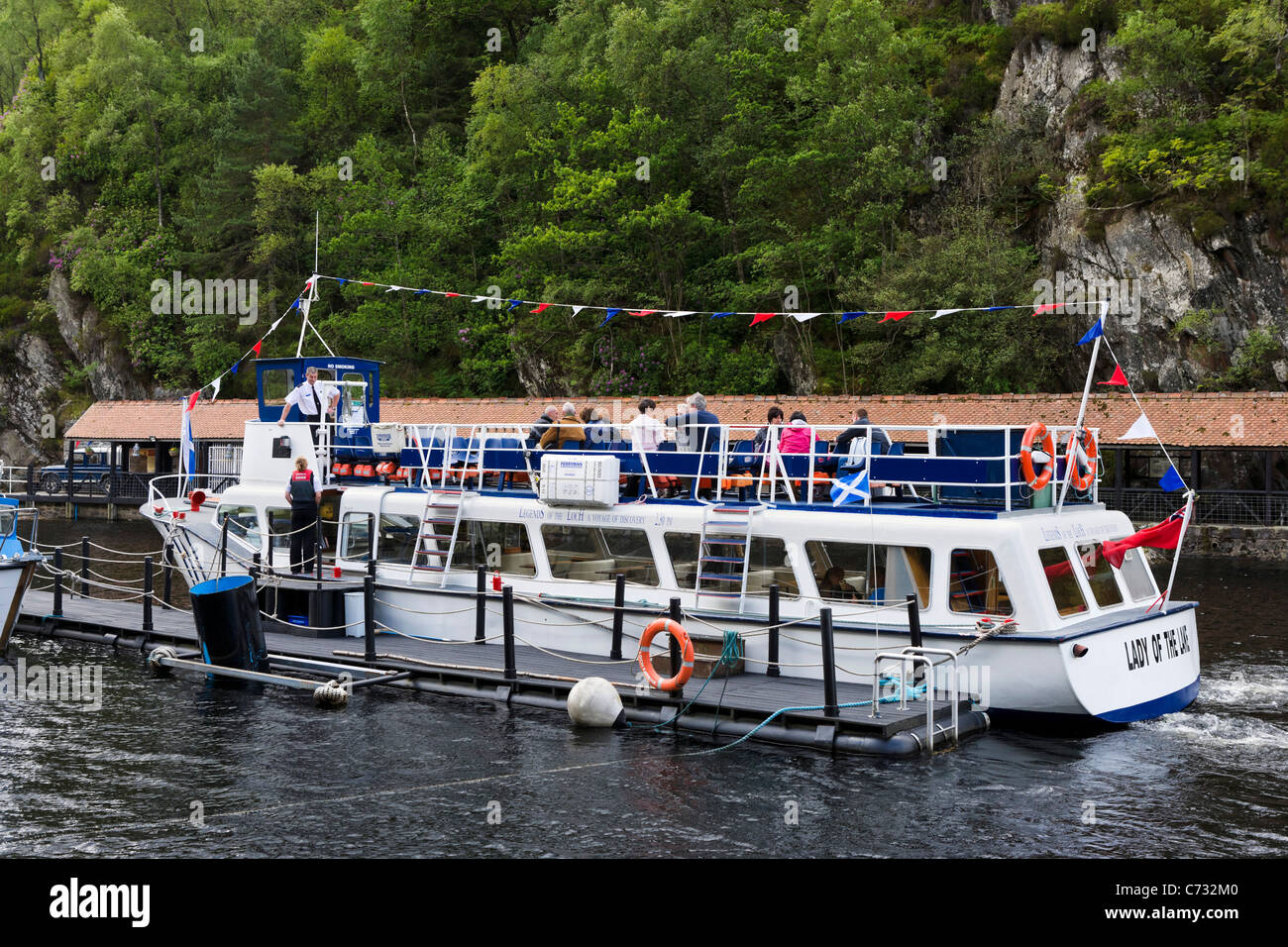The cruise boat Lady of the Lake at Trossachs Pier on Loch Katrine in the Trossachs National Park, Stirling, Scotland, UK Stock Photo
