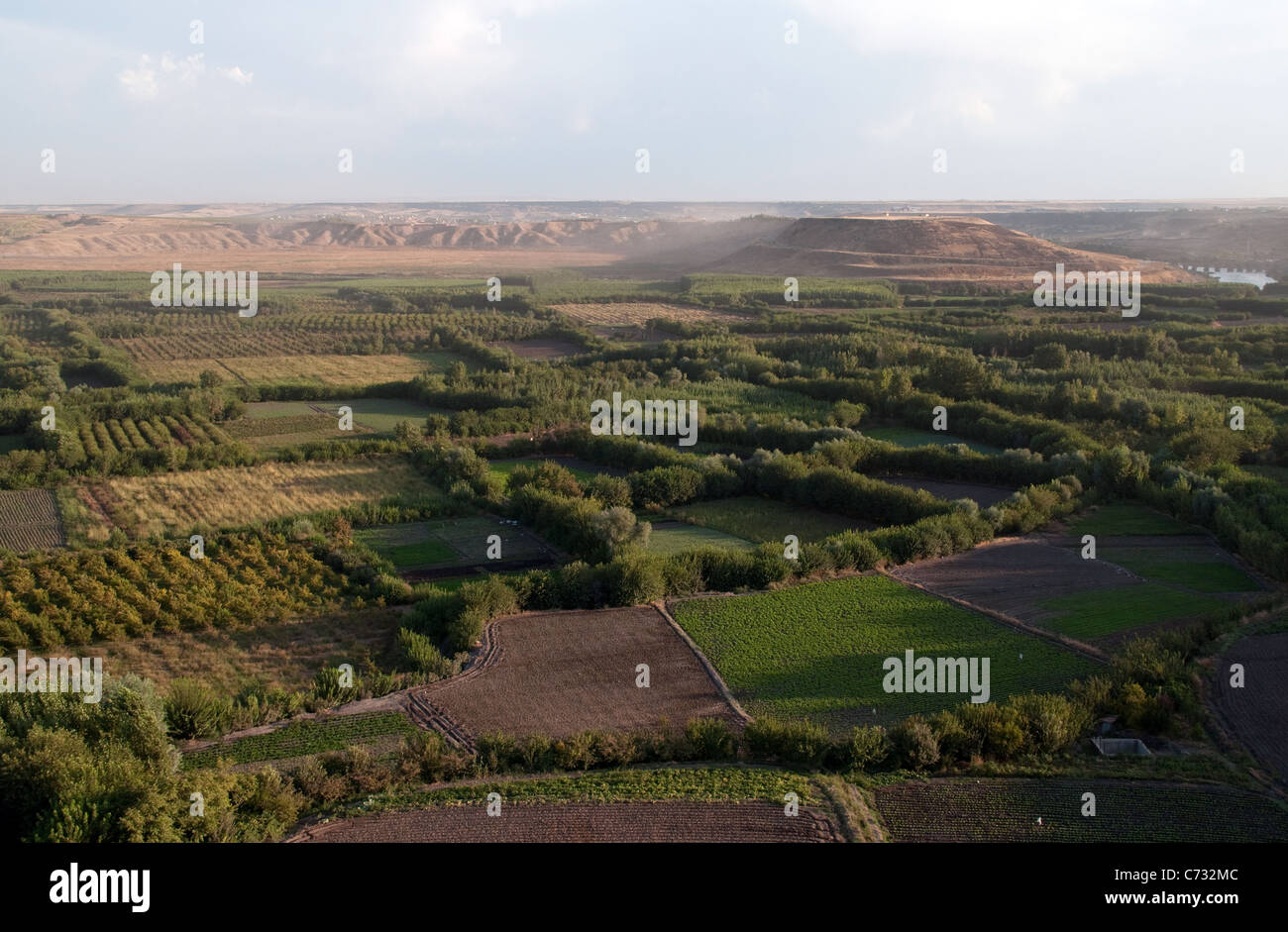 Farming land in the Tigris River Valley on the edge of the Kurdish city of Diyarbakir, in the eastern Anatolia region of southeastern Turkey. Stock Photo