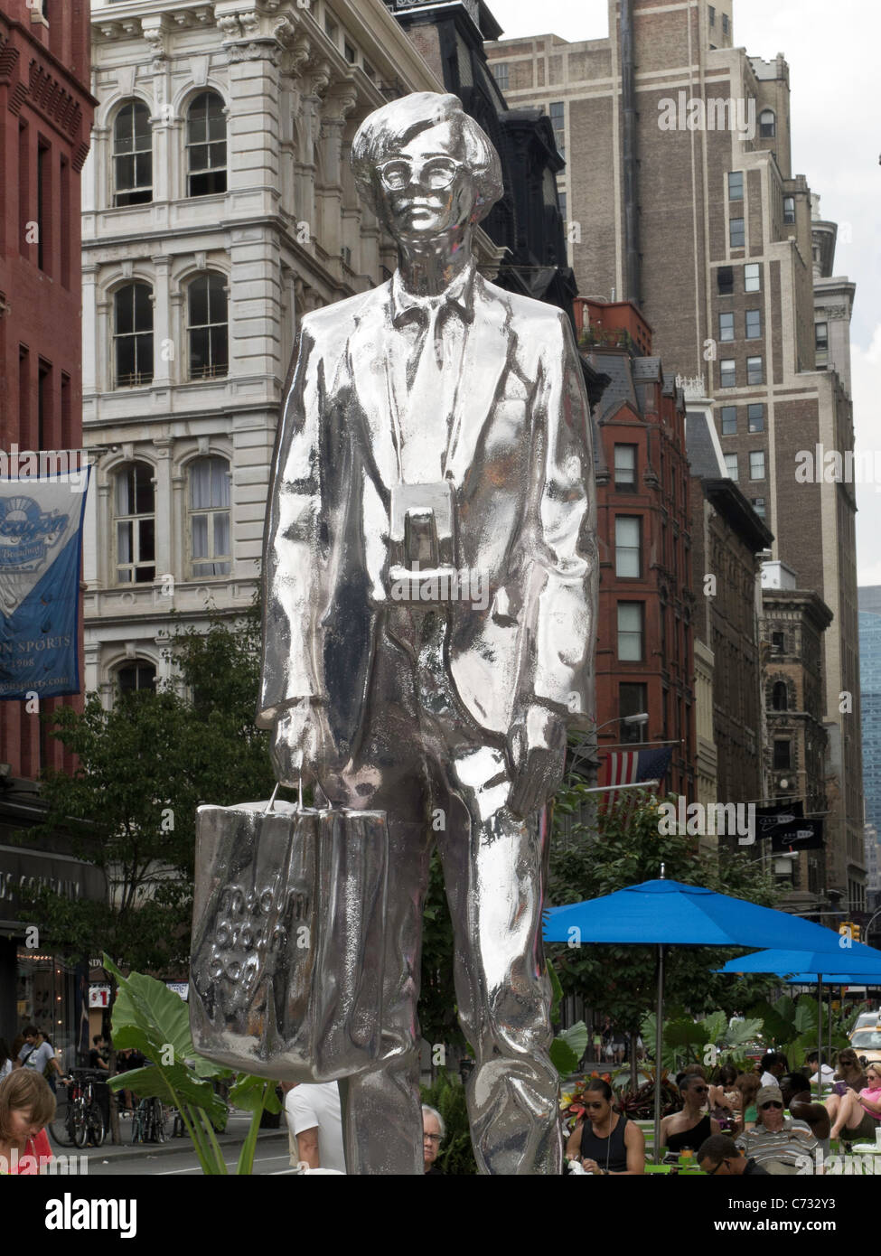 The Andy Monument, Chrome Statue of Andy Warhol, Union Square, NYC
