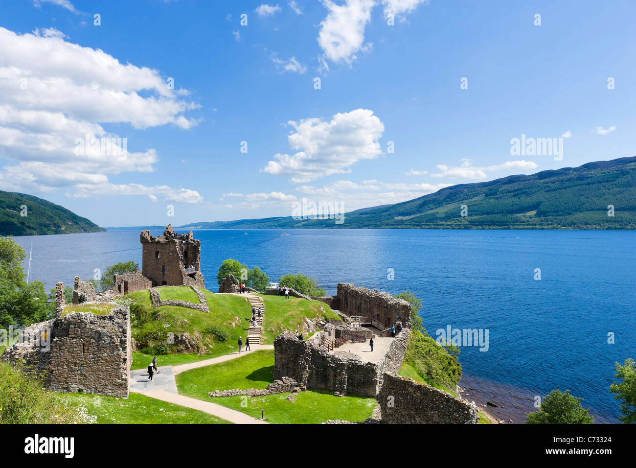 The ruins of Urquhart Castle on the western shore of Loch Ness (site of many Nessie sightings), near Drumnadrochit, Scotland, UK. Scottish castles. Stock Photo