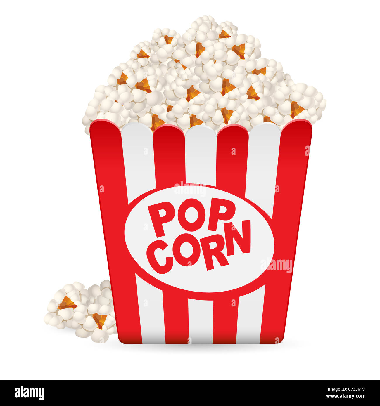 Popcorn in a striped tub. Illustration on white background Stock Photo