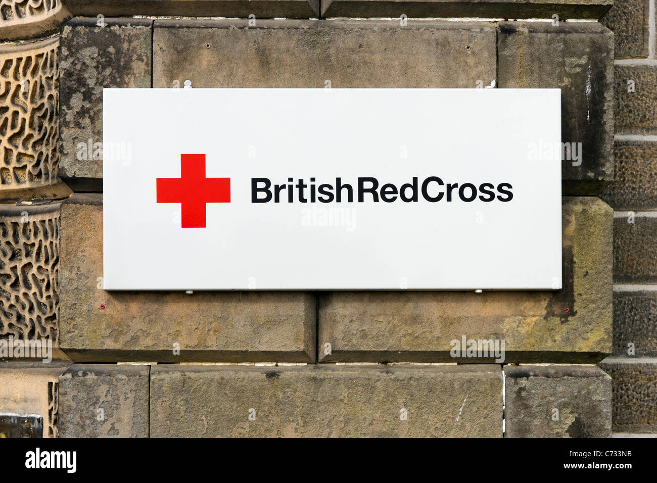 Sign outside a British Red Cross office in Inverness, Highland, Scotland, UK Stock Photo