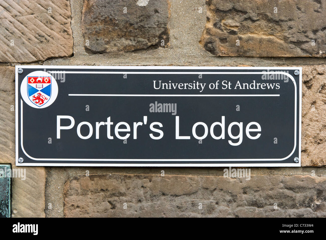 Sign for the Porter's Lodge at the University of St Andrews, St Andrews, Fife, Central Scotland, UK Stock Photo