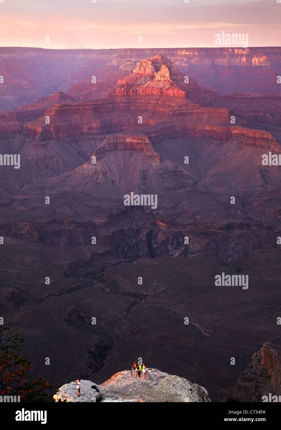 Viewing the sunset and evening light across the Grand Canyon, Arizona, USA Stock Photo