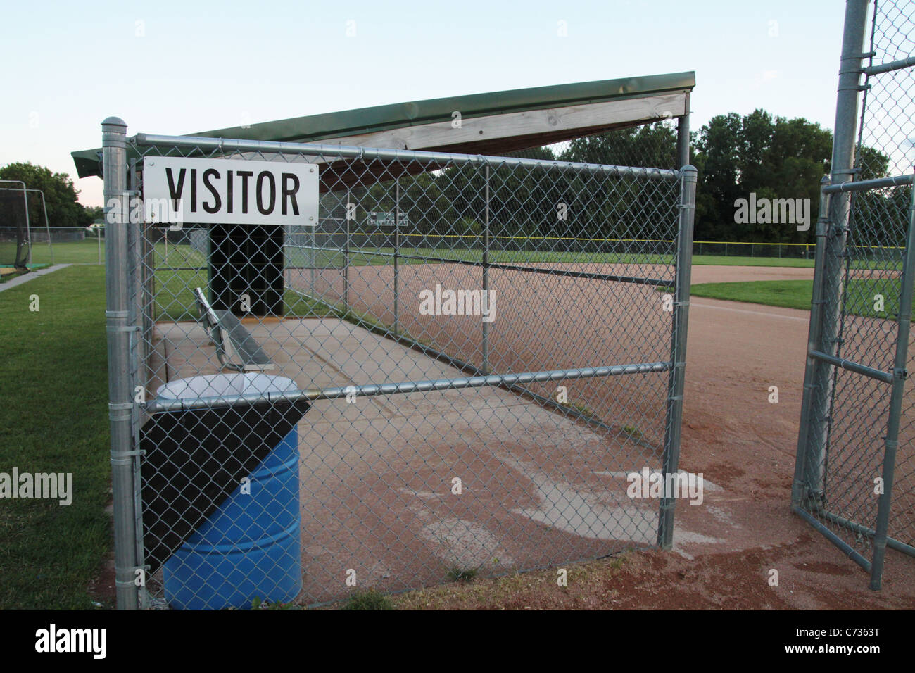 The dugout for the visitor team at a baseball field Stock Photo Alamy
