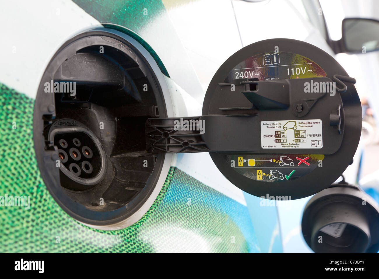 Smart Fortwo electric drive car charging point  eSmart Stock Photo