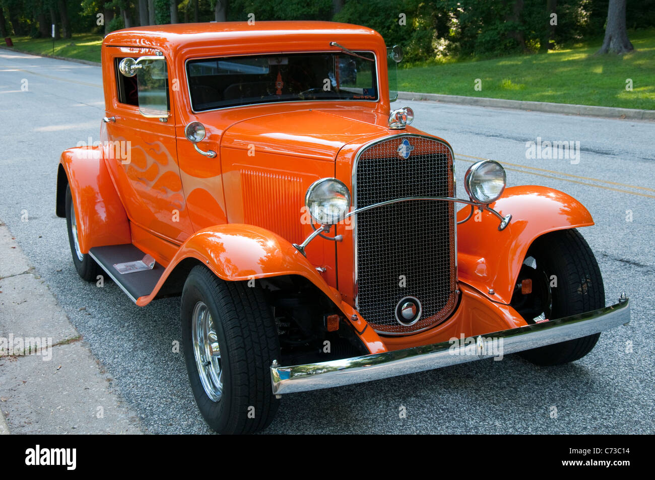 An orange vintage Chevrolet car in Baltimore Maryland USA Stock Photo