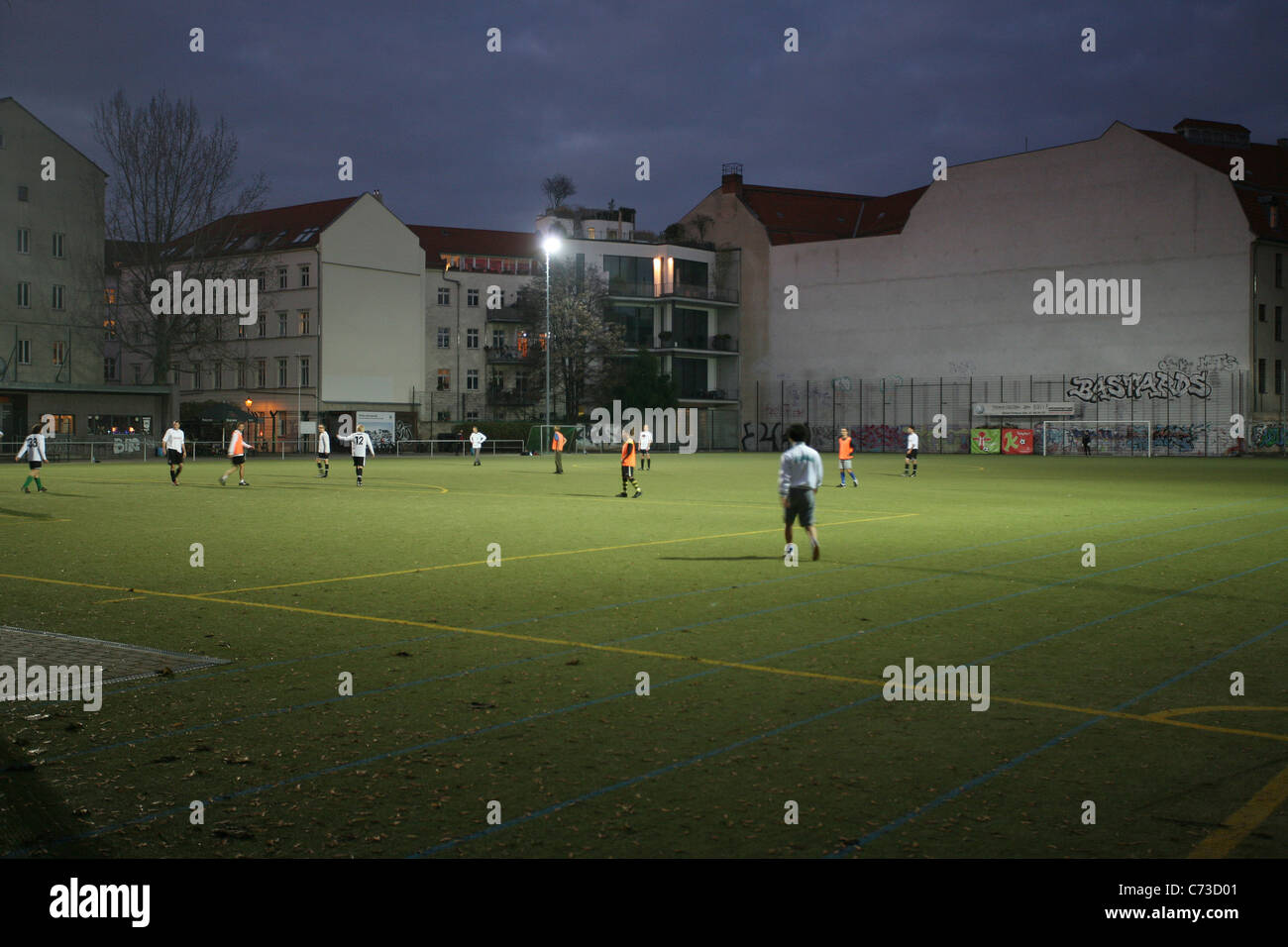 Football pitch, Auguststrasse, Berlin Mitte, Berlin, Germany Stock Photo
