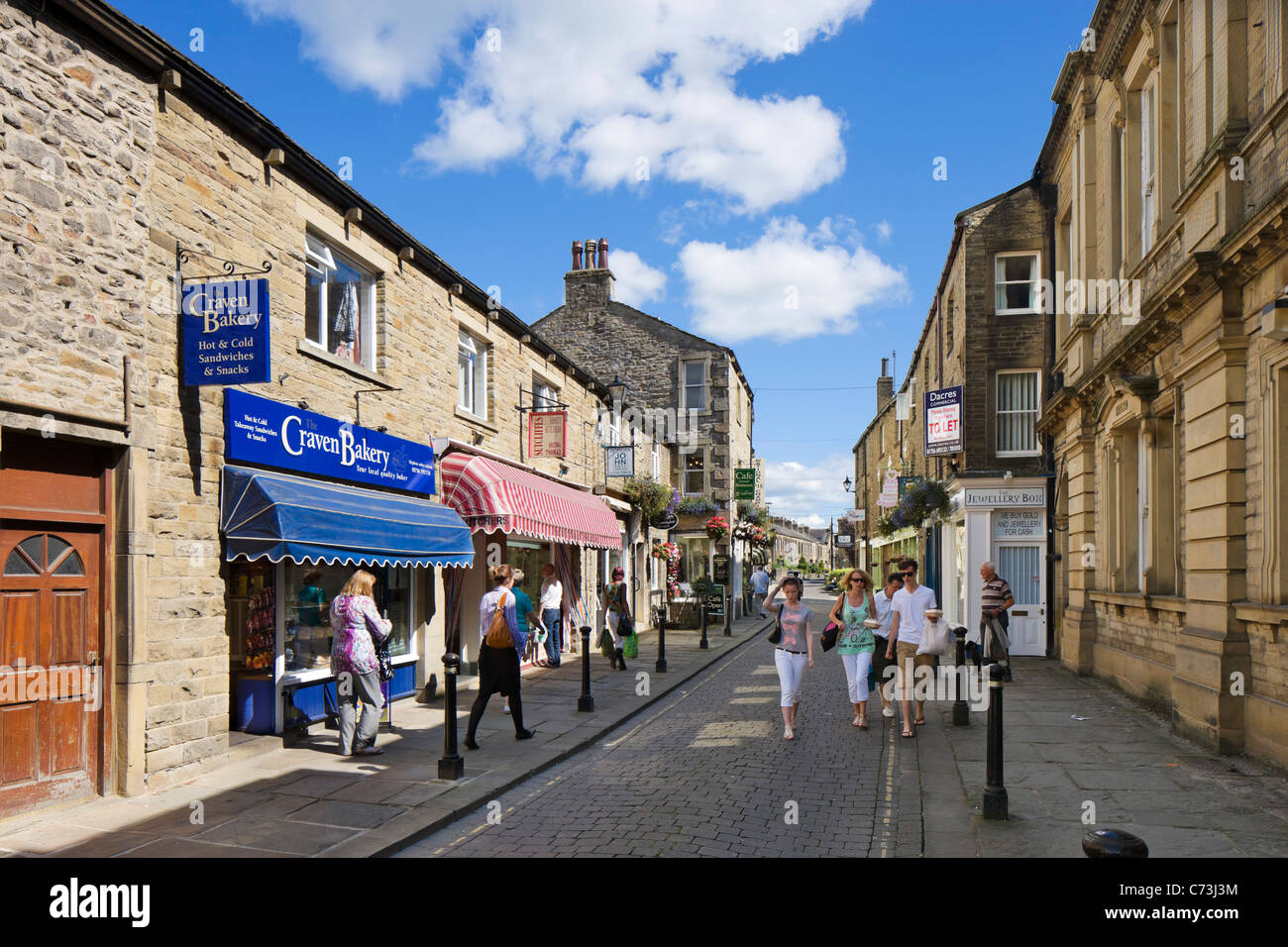 Shops in the centre of the market town of Skipton, North Yorkshire, England, UK Stock Photo