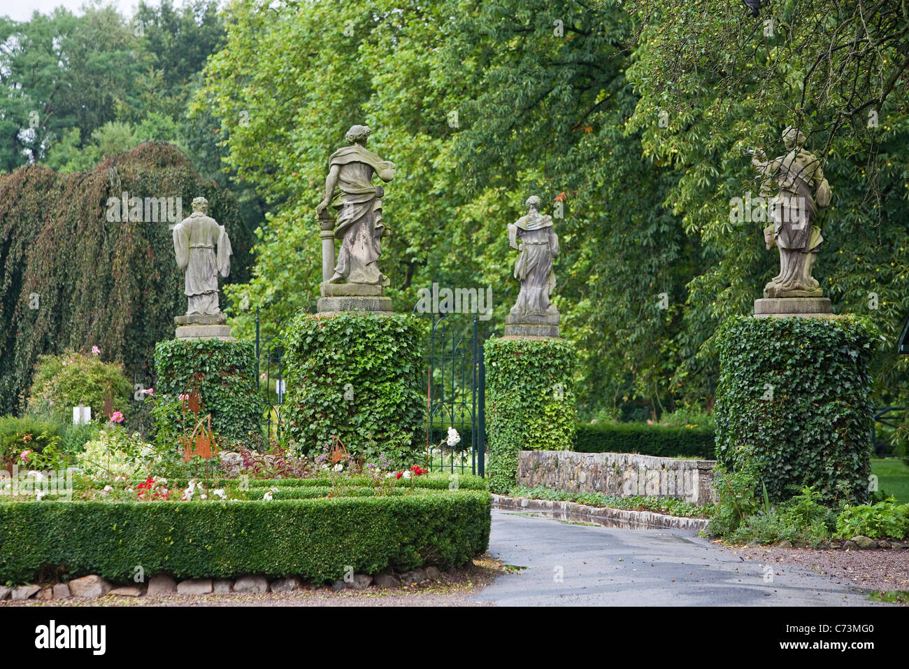 statues on bridge at Ippenburg Castle, famous for its gardens, Bad