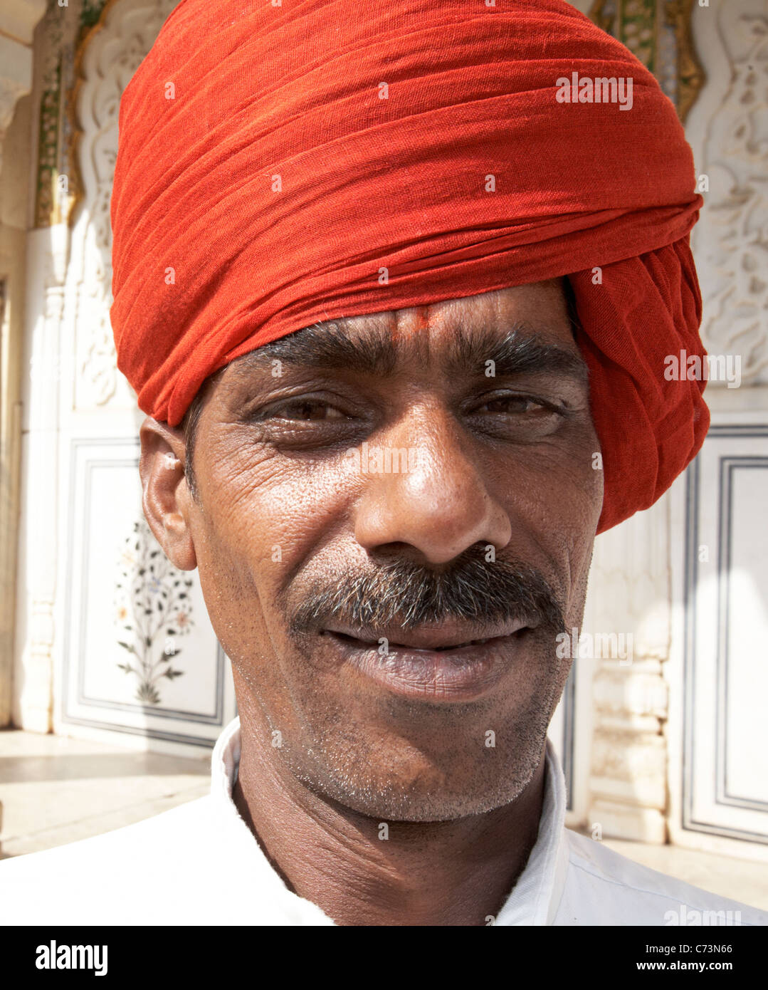 Indian Guard At the Pink Palace Jaipur Rajasthan India Stock Photo