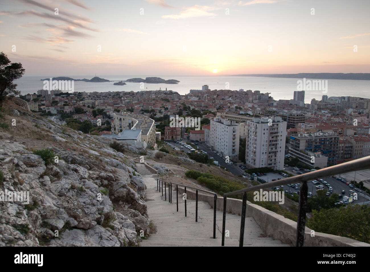 View of Marseilles including the Ils du Frioul Islands, France, Europe Stock Photo
