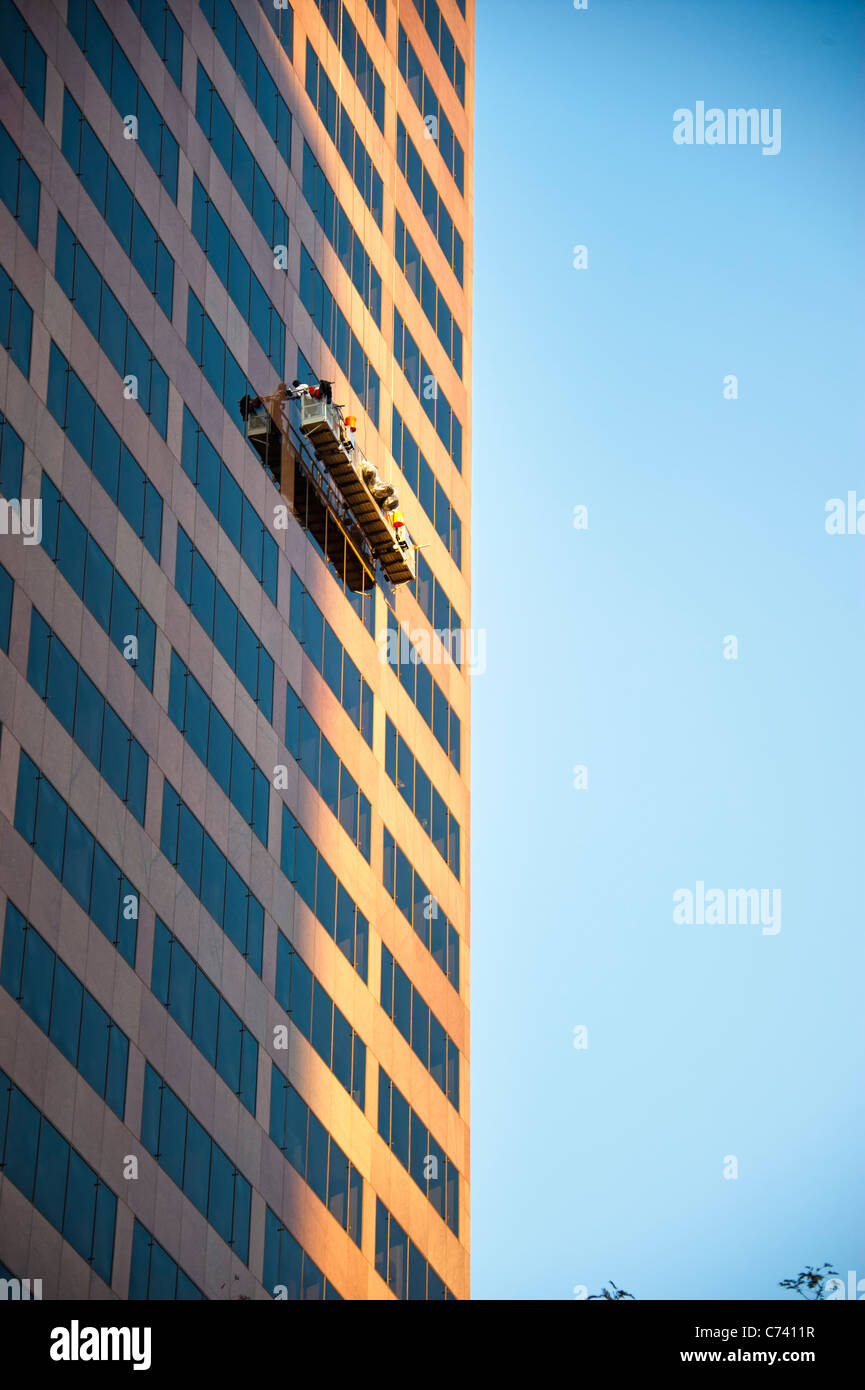 Professional Window Cleaner at Downtown Denver, Colorado Stock Photo