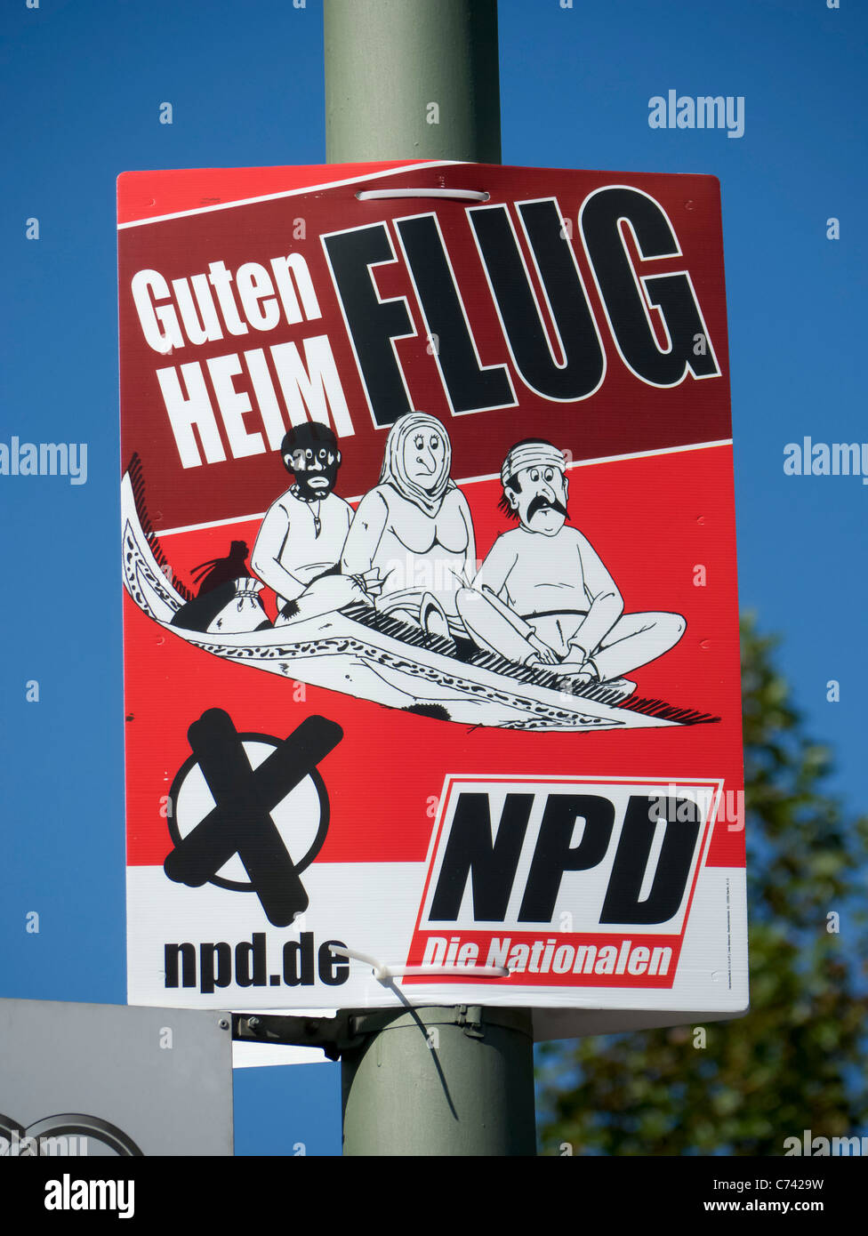 Racist party political election poster by the NPD or National Democratic Party of Germany in Berlin  before elections on 18 Sept Stock Photo