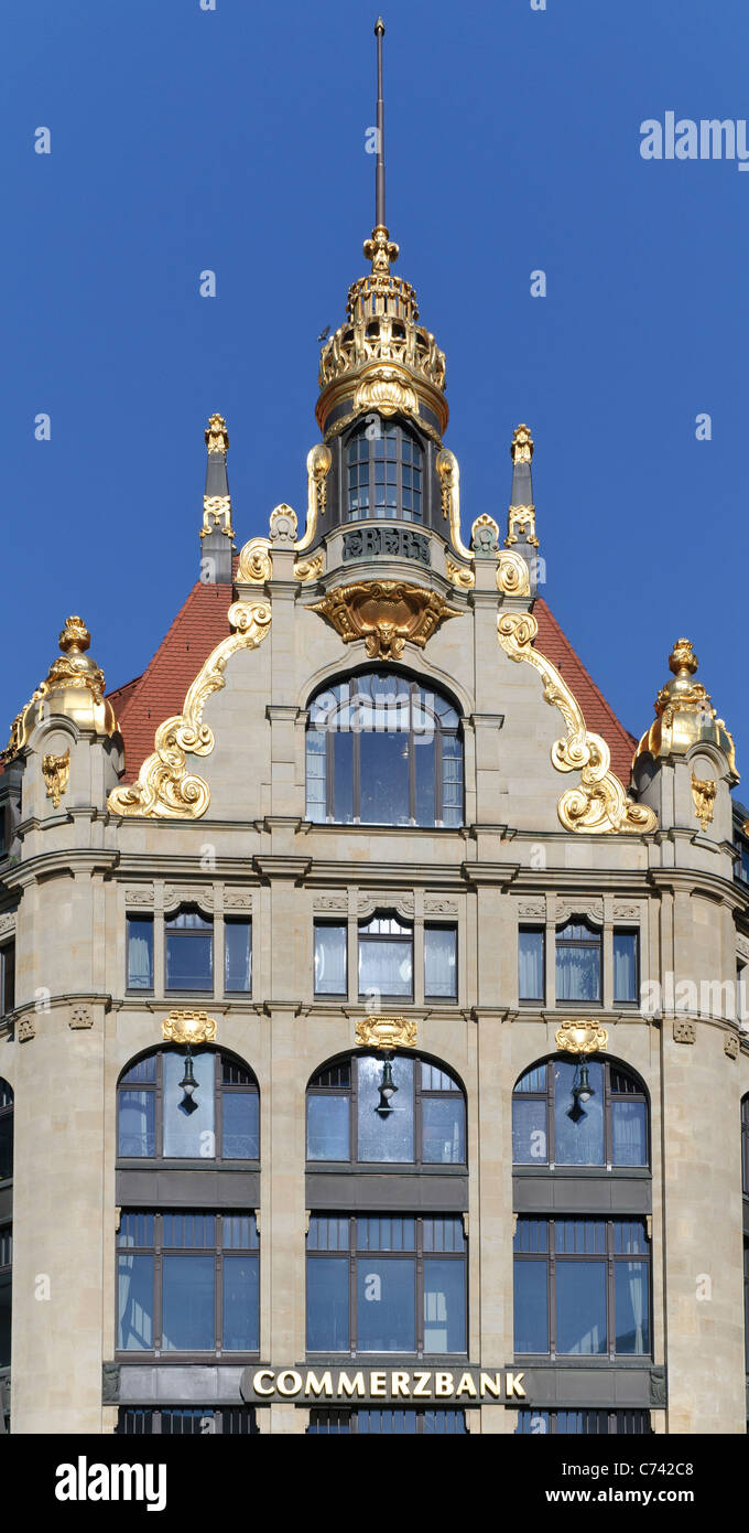 Former department store Topaz, Commerzbank, decorated facade, Leipzig, Saxony, Germany, Europe Stock Photo