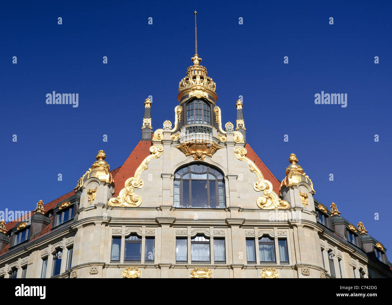 Former department store Topaz, Commerzbank, decorated facade, Leipzig, Saxony, Germany, Europe Stock Photo