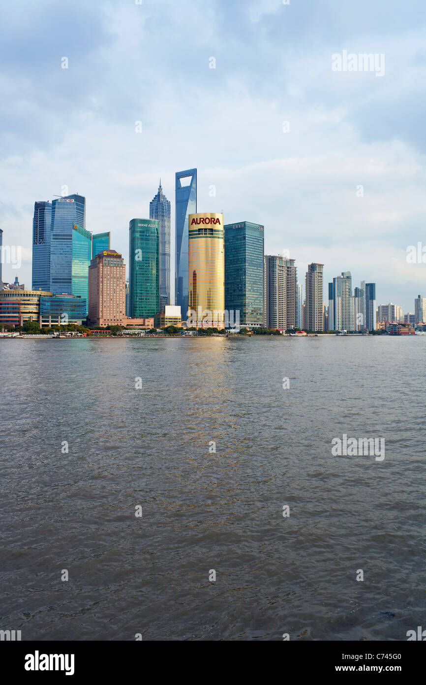 New Pudong skyline, looking across the Huangpu River from the Bund, Shanghai, China Stock Photo