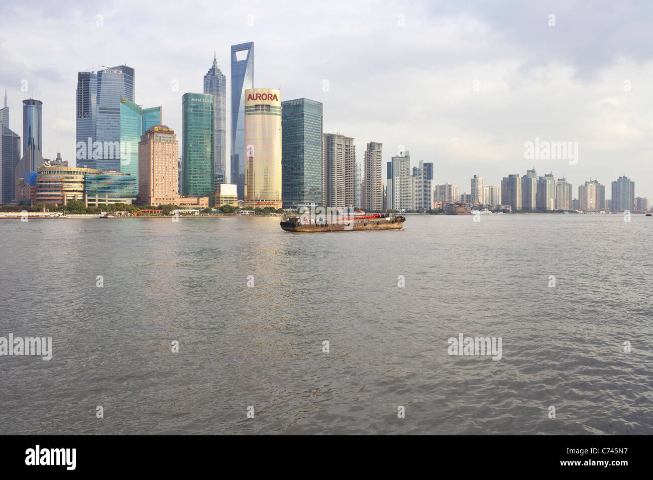 New Pudong skyline; looking across the Huangpu River from the Bund; Shanghai; China Stock Photo