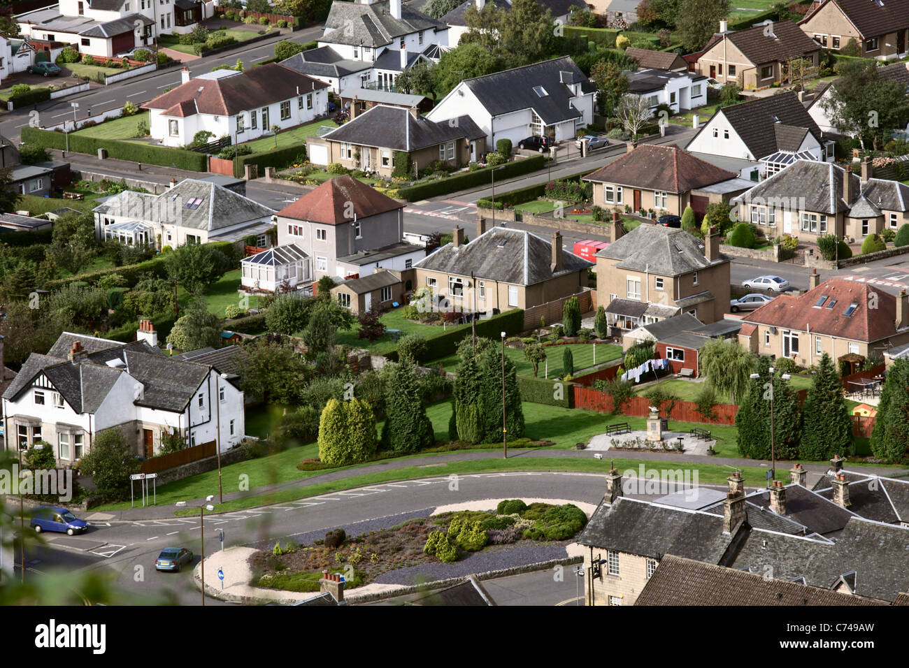 Houses below Abbey Craig Stirling Stock Photo Alamy