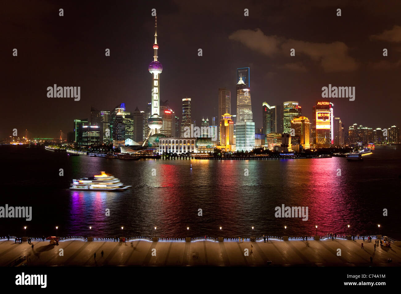 New Pudong skyline, looking across the Huangpu River from the Bund, Shanghai, China Stock Photo