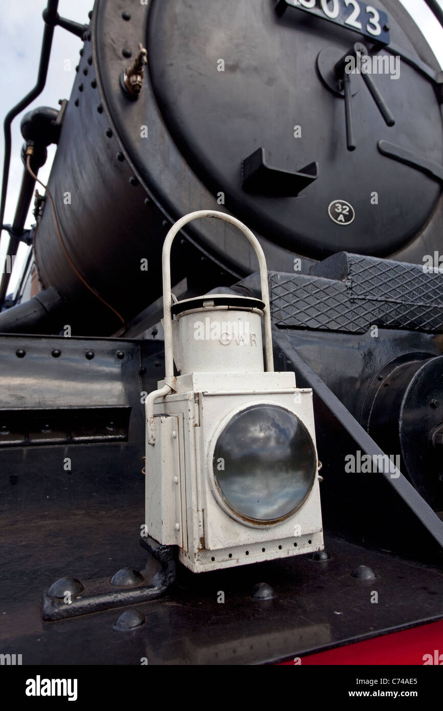 great western railway lamp on steam train Stock Photo