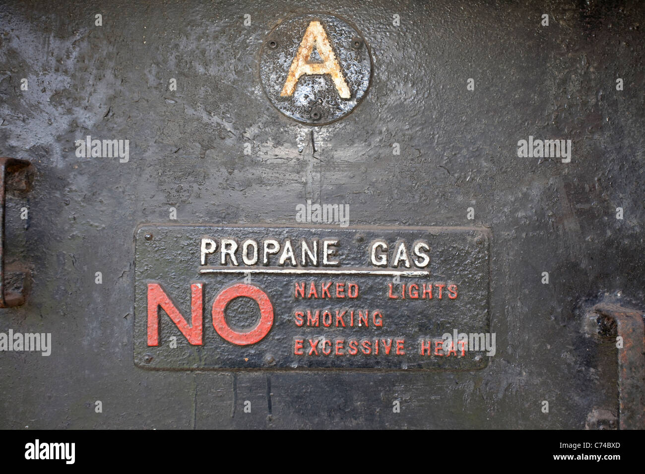 propane gas sign printed in metal Stock Photo