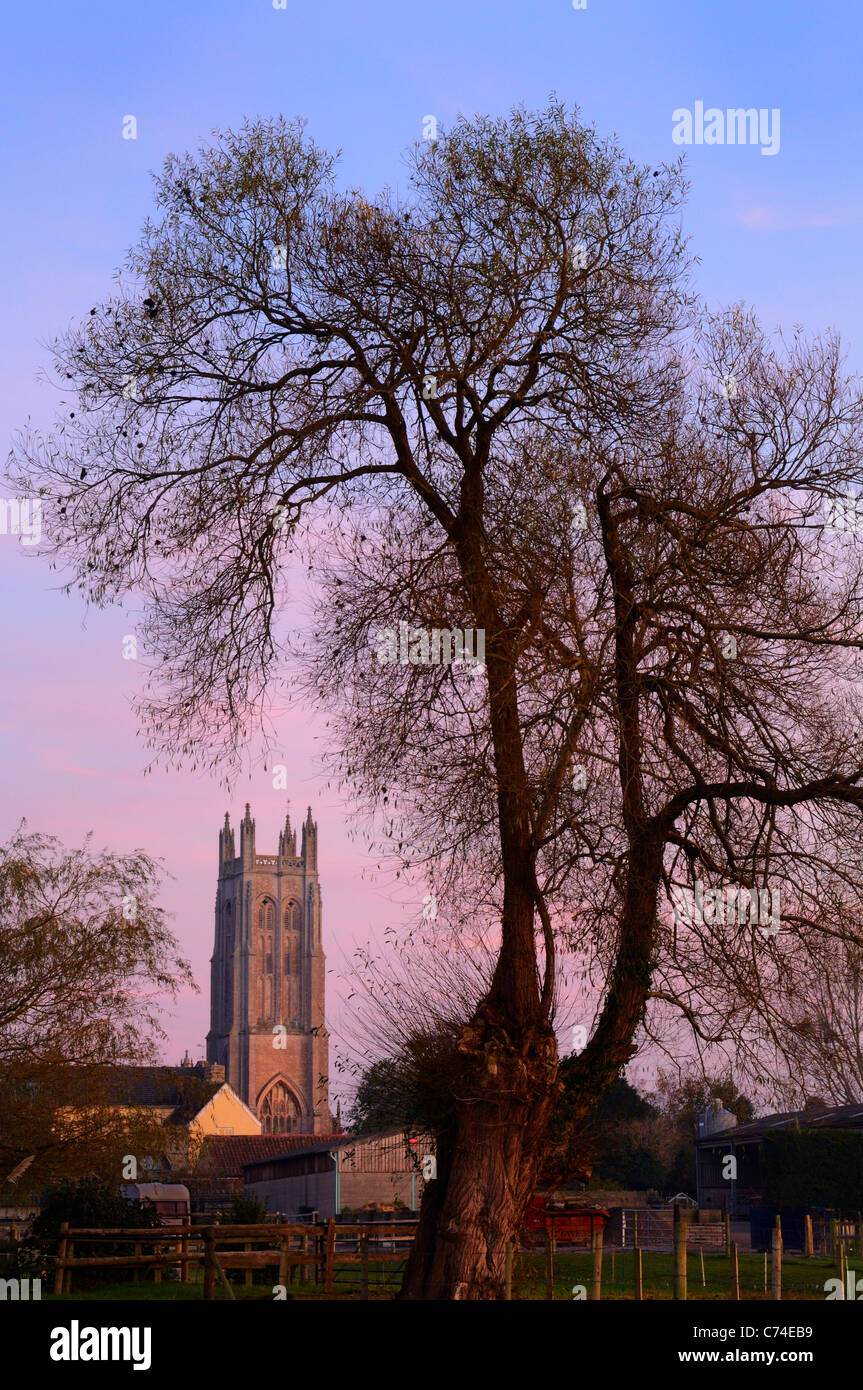 Village of Wrington viewed from farmland in North Somerset, England