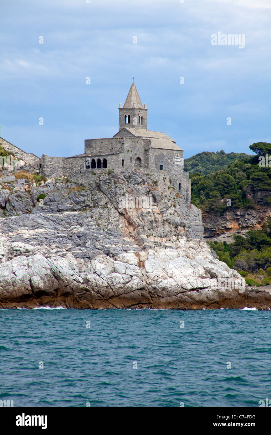 San Pietro church on a rock, fishing village Porto Venere, province La